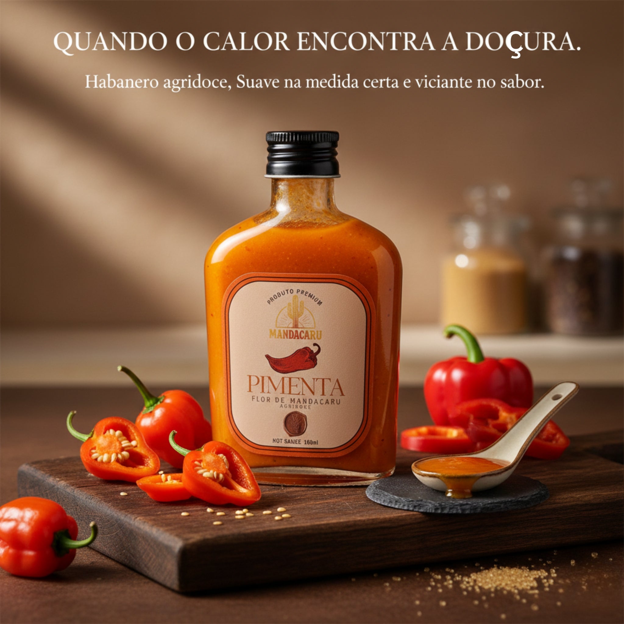 Molho de Pimenta Artesanal Flor de Mandacaru - Habanero e Pimentão Agridoce - 160 ml